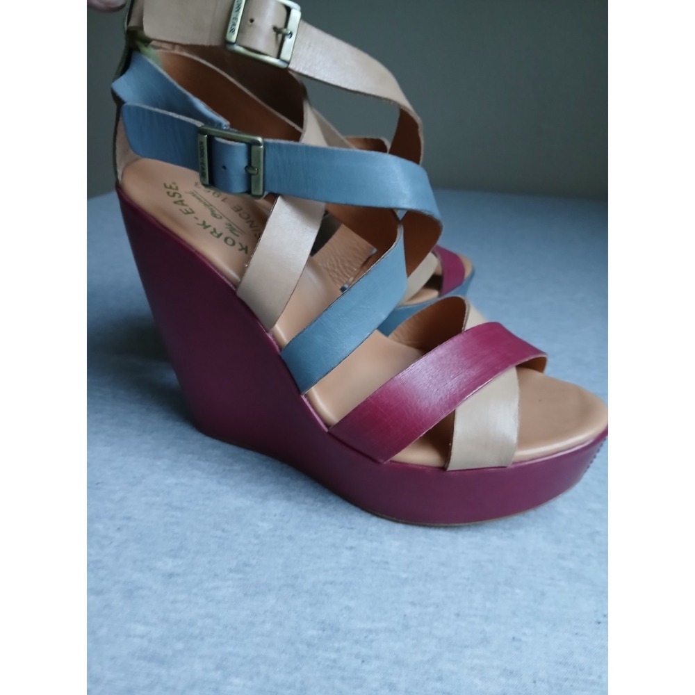 Kork Ease Sandals 7.5 Tall Wedge Colorful Bohemian Boho Beach Leather Comfort